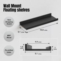 Richer House 5 Set Floating Wall Mounted Shelves Black Shelves For Wall Decor Modern Picture Ledge Shelf With Lip For Storage