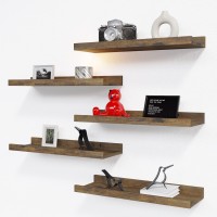 Richer House 5 Set Floating Shelves For Wall Decor Wall Mounted Book Shelf Nursery Shelves Picture Ledge Shelf With Lip For Wa