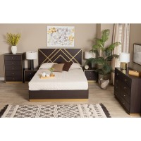 Baxton Studio Arcelia Contemporary Glam And Luxe Two-Tone Dark Brown And Gold Finished Wood Queen Size 5-Piece Bedroom Set