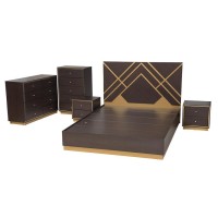 Baxton Studio Arcelia Contemporary Glam And Luxe Two-Tone Dark Brown And Gold Finished Wood Queen Size 5-Piece Bedroom Set