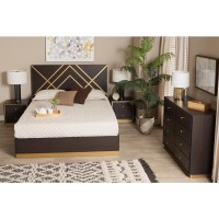 Baxton Studio Arcelia Contemporary Glam And Luxe Two-Tone Dark Brown And Gold Finished Wood Queen Size 4-Piece Bedroom Set