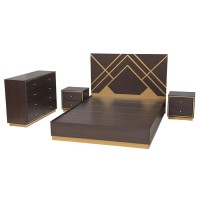 Baxton Studio Arcelia Contemporary Glam And Luxe Two-Tone Dark Brown And Gold Finished Wood Queen Size 4-Piece Bedroom Set