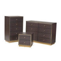 Baxton Studio Cormac Mid-Century Modern Transitional Dark Brown Finished Wood And Gold Metal 3-Piece Storage Set