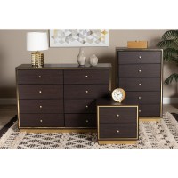 Baxton Studio Cormac Mid-Century Modern Transitional Dark Brown Finished Wood And Gold Metal 3-Piece Storage Set