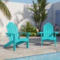 Lue Bona Hdps Adirondack Chair Set Of 2 Aruba Blue Adirondack Chairs With Cup Holder 350Lbs Modern Resin Patio Adirondack Chai