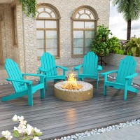 Lue Bona Hdps Adirondack Chair Set Of 4 Aruba Blue Adirondack Chairs With Cup Holder 350Lbs Modern Resin Patio Adirondack Chai