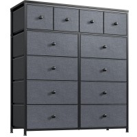 Enhomee Dresser For Bedroom With 12 Drawers Dresser Organizer For Bedroom Black Dresser With Wooden Top And Metal Frame Fabri