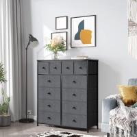 Enhomee Dresser For Bedroom With 12 Drawers Dresser Organizer For Bedroom Black Dresser With Wooden Top And Metal Frame Fabri