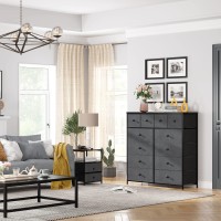 Enhomee Dresser For Bedroom With 12 Drawers Dresser Organizer For Bedroom Black Dresser With Wooden Top And Metal Frame Fabri