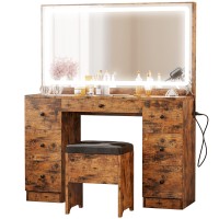 Ironck Vanity Desk Set With Large Led Lighted Mirror Power Outlet 7 Drawers Vanities Dressing Makeup Table With Storage Bench