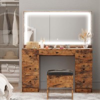 Ironck Vanity Desk Set With Large Led Lighted Mirror Power Outlet 7 Drawers Vanities Dressing Makeup Table With Storage Bench