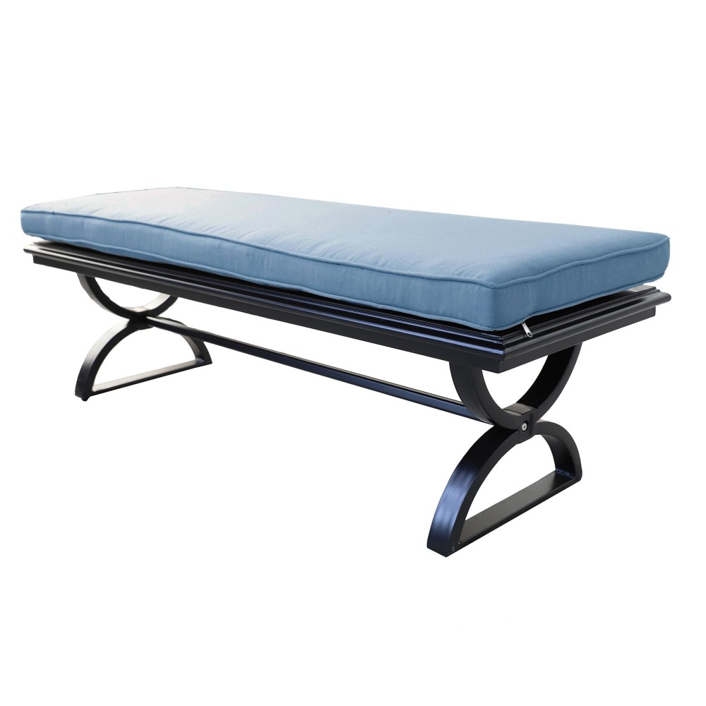 Outdoor Aluminum Bench With Cushion Black Silksapphire Blue(D0102H7Cyxj)