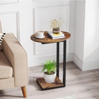 Hosfais Side Table Small End Table Cshaped Wood Sofa Table With Metal Frame For Living Room Bedroom Small Spaces Rustic Bro