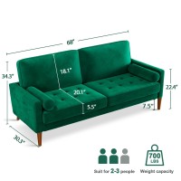 Vesgantti Loveseat Sofa 68 Green Velvet Couch With Tufted Seat Mid Century Modern Couch For Living Room Bedroom Office Apa