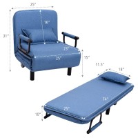 Komfott Convertible Chair Bed, Tri-Fold Sofa Bed With 5-Position Adjustable Backrest & Pillow, Leisure Chaise Lounge Couch With Sturdy Steel Frame For Home & Office, Comfortable Sleeper Chair (Blue)