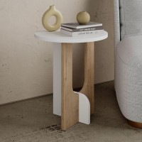Jv Home Luna Round Side Table Narrow Modern End Table With Storage Narrow Decorative Coffee Table De Nuit | Small Nightstand For Living Room Bedroom 15.8 Inch (White - Light Brown)