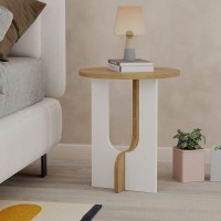 Jv Home Luna Round Side Table Narrow Modern End Table With Storage Narrow Decorative Coffee Table De Nuit | Small Nightstand For Living Room Bedroom 15.8 Inch (Oak - White)