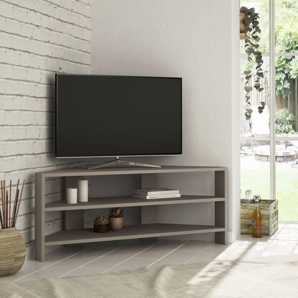 Jv Home Thales Stylish Corner Tv Stand Entertainment Unit | Tv Cabinet | Meuble Tv For Living Room, Bedroom Suitable Up To 50??Tvs (Light Mocha)