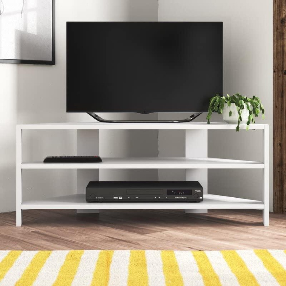 Jv Home Thales Stylish Corner Tv Stand Entertainment Unit | Tv Cabinet | Meuble Tv For Living Room, Bedroom Suitable Up To 50??Tvs (White)