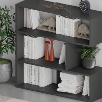 Jv Home Molly Bookshelf Stylish Bookcase 3 Tier Shelving Storage Plant Stand Low Book Shelf Shelves Case Etagere De Rangement For Living Room Kitchen Laundry Bedroom 37X35 Inch (Dark Grey)