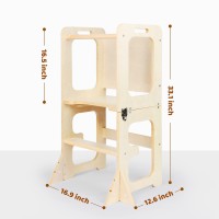 Asweets 4 In 1 Toddler Learning Standing Tower, Toddler Step Stool Table Combo, Wooden Kitchen Step Stool For Toddlers With Chalkboard, Anti-Slip Protection, Ideal Helping Tower For Toddlers