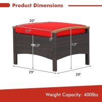 Tangkula 2 Piece Patio Rattan Ottomans Outdoor Wicker Footstool Wacacia Wood Handles Soft Zippered Cushions 3In1 Function