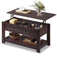 Wlive Modern Lift Top Coffee Table,Rustic Coffee Table With Storage Shelf And Hidden Compartment,Wood Lift Tabletop For Home Living Room,Brown Oak.