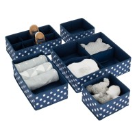 Mdesign Soft Fabric Dresser Drawer/Closet Divided Storage Organizer Bins For Nursery - Holds Blankets, Bibs, Socks, Lotion, Clothes, Shoes, Toys, Set Of 5 - Navy Blue/White Polka Dot