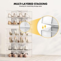 See Spring Large 12 Pack Shoe Storage Box Shoe Organizer For Closet Clear Plastic Stackable Shoe Boxes Space Saving Foldable