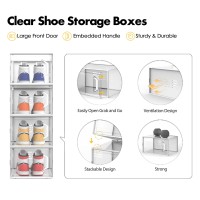 See Spring Large 12 Pack Shoe Storage Box Shoe Organizer For Closet Clear Plastic Stackable Shoe Boxes Space Saving Foldable