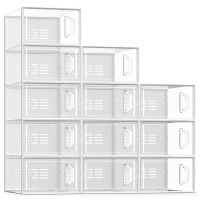 See Spring Large 12 Pack Shoe Storage Box Shoe Organizer For Closet Clear Plastic Stackable Shoe Boxes Space Saving Foldable