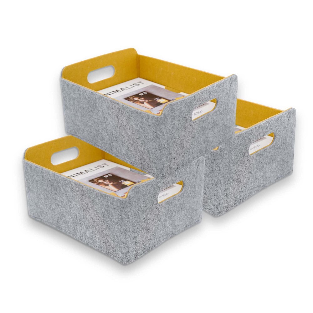 Welaxy Storage Baskets Felt Foldable Drawer Organizer Bins Shelf Box For Kids Toys Magazine Books 3-Piece (Curryx3)