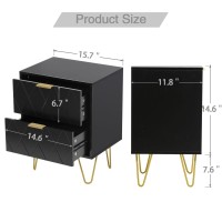 Anbuy Black Nightstand Set Of 2 With Gold Handle Bedside Table With 2 Drawers Night Stands Set Of 2 Gold Legs For Bedroom Livi