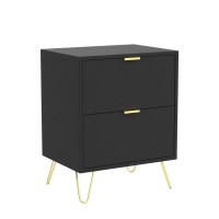 Anbuy Black Nightstand Set Of 2 With Gold Handle Bedside Table With 2 Drawers Night Stands Set Of 2 Gold Legs For Bedroom Livi