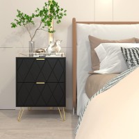 Anbuy Black Nightstand Set Of 2 With Gold Handle Bedside Table With 2 Drawers Night Stands Set Of 2 Gold Legs For Bedroom Livi