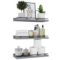 Wopitues Floating Shelves With Black Metal Guardrail Shelves For Wall Decor Set Of 3 Wall Shelves For Bedroom Bathroom Kitch