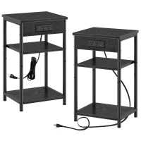 Rolanstar End Table With Charging Station, Set Of 2 Small Nightstand With Storage Shelf, 3 Tier Slim Side Table With Usb Ports & Outlets, Sofa Bedside Table For Bedroom, Living Room, Black