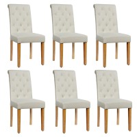 S Afstar Upholstered Dinning Chairs Set Of 6, Tufted Parsons Chairs With Solid Rubber Wood Legs & Adjustable Feet, High Back Padded Dining Chairs For Kitchen Living Room Restaurant (6, Beige)