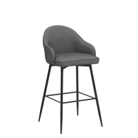 Costway Bar Stools Set Of 4, 360-Degree Swivel Stools, Bar Height Velvet Upholstery Bar Chairs With Steel Legs & Footrest, Modern Low Back Bar Chairs For Kitchen, Pub, Bistro, Grey (4)