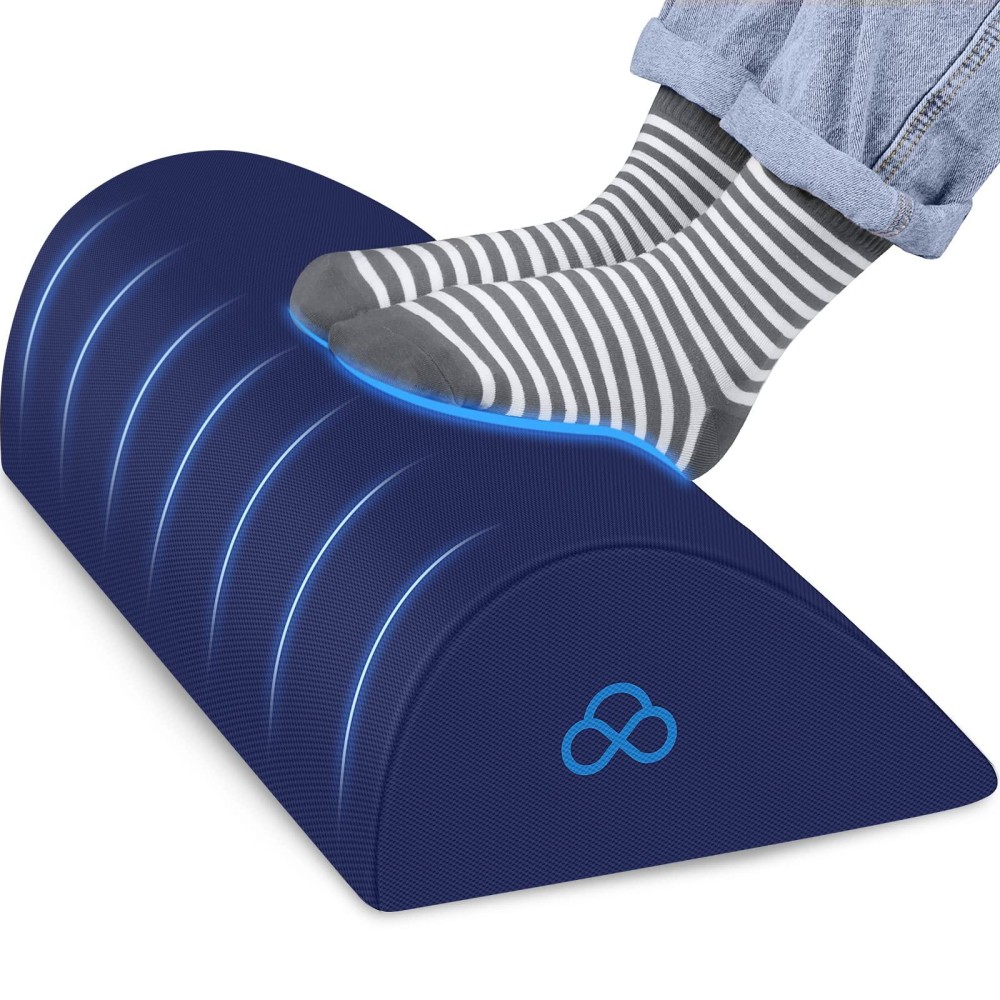 Steplively Foot Rest For Under Desk At Work-Ergonomic Design Foot Stool For Fatigue&Pain Relief With Memory Foam,Non Slip Bead,Washable Cover-Under Desk Footrest For Office,Home,Gaming(Blue)
