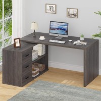 Hsh L Shaped Desk With Drawers Shape Computer Storage Cabinet Shelves Reversible Modern Industrial Home Office Corner Desk Ru