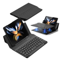 Leather Cover For Samsung Galaxy Z Fold4 Keyboard Holster And S Pen Holder, Light Luxury Elegant With Kickstand Bluetooth Keyboard Wirelessly Connects Z Fold4 Keyboard, Carbon Fiber Black