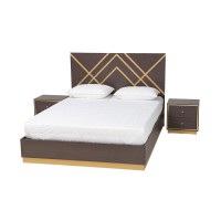 Baxton Studio Arcelia Contemporary Glam and Luxe TwoTone Dark Brown and Gold Finished Wood Queen Size 3Piece Bedroom Set