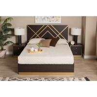 Baxton Studio Arcelia Contemporary Glam and Luxe TwoTone Dark Brown and Gold Finished Wood Queen Size 3Piece Bedroom Set