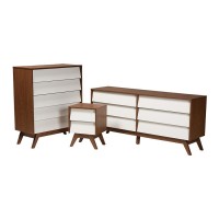 Baxton Studio Hildon MidCentury Modern TwoTone White and Walnut Brown Finished Wood 3Piece Storage Set