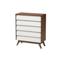 Baxton Studio Hildon MidCentury Modern TwoTone White and Walnut Brown Finished Wood 3Piece Storage Set