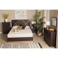 Baxton Studio Arcelia Contemporary Glam And Luxe Two-Tone Dark Brown And Gold Finished Wood Queen Size 4-Piece Bedroom Set With Chest