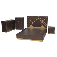 Baxton Studio Arcelia Contemporary Glam And Luxe Two-Tone Dark Brown And Gold Finished Wood Queen Size 4-Piece Bedroom Set With Chest