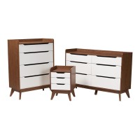 Baxton Studio Brighton MidCentury Modern TwoTone White and Walnut Brown Finished Wood 3Piece Storage Set