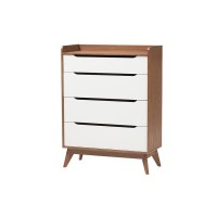 Baxton Studio Brighton MidCentury Modern TwoTone White and Walnut Brown Finished Wood 3Piece Storage Set